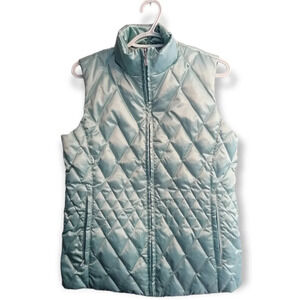 Lands' End Goose Down Fill Quilted Puffer Vest Shimmery Satin Zip Up Small